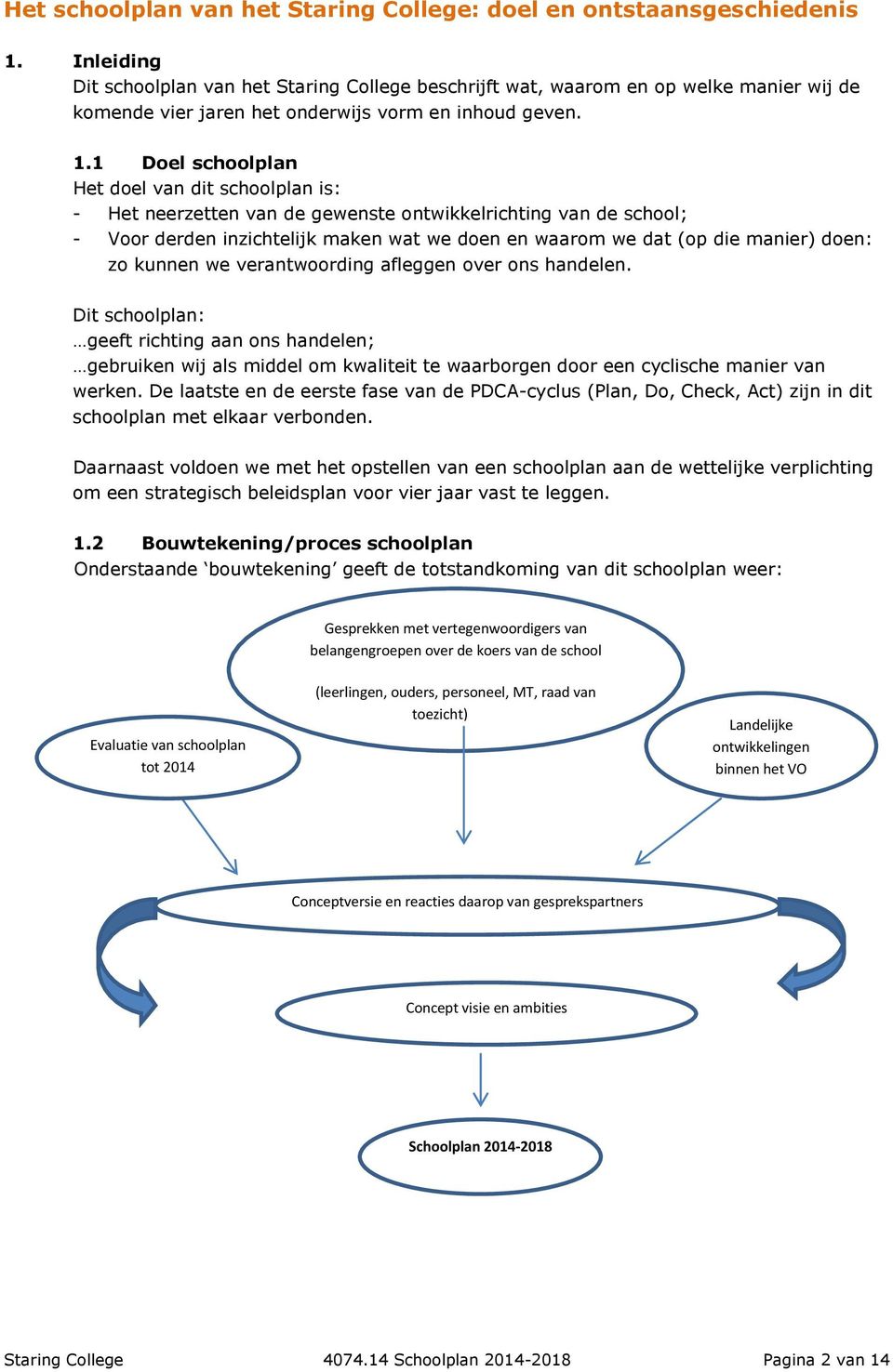 1 Doel schoolplan Het doel van dit schoolplan is: - Het neerzetten van de gewenste ontwikkelrichting van de school; - Voor derden inzichtelijk maken wat we doen en waarom we dat (op die manier) doen: