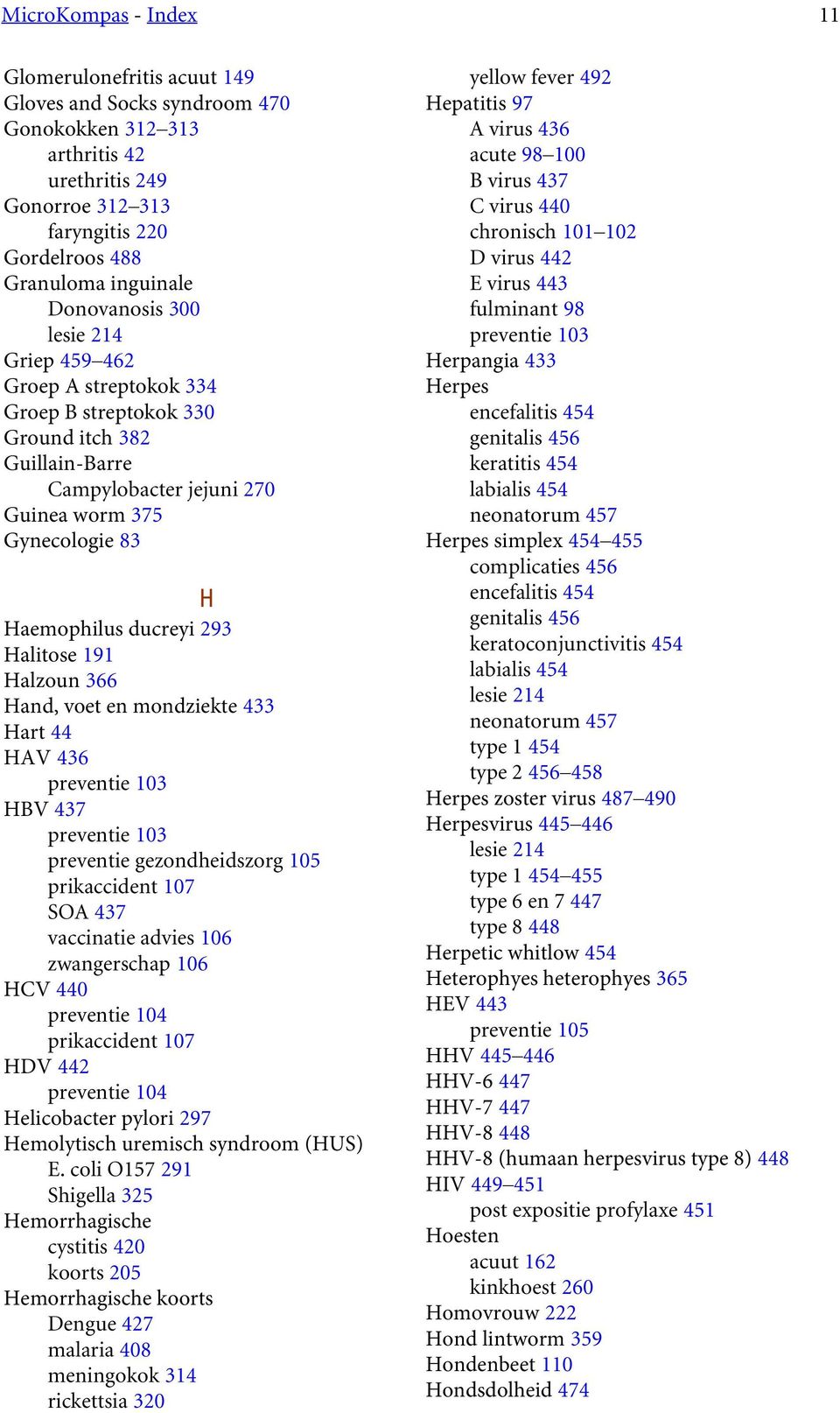 Halitose 191 Halzoun 366 Hand, voet en mondziekte 433 Hart 44 HAV 436 preventie 103 HBV 437 preventie 103 preventie gezondheidszorg 105 prikaccident 107 SOA 437 vaccinatie advies 106 zwangerschap 106