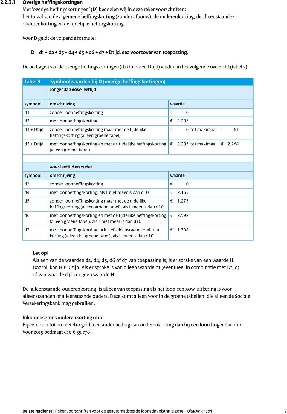 alleenstaandeouderenkorting en de tijdelijke heffingskorting. Voor D geldt de volgende formule: D = d1 + d2 + d3 + d4 + d5 + d6 + d7 + Dtijd, eea voorzover van toepassing.