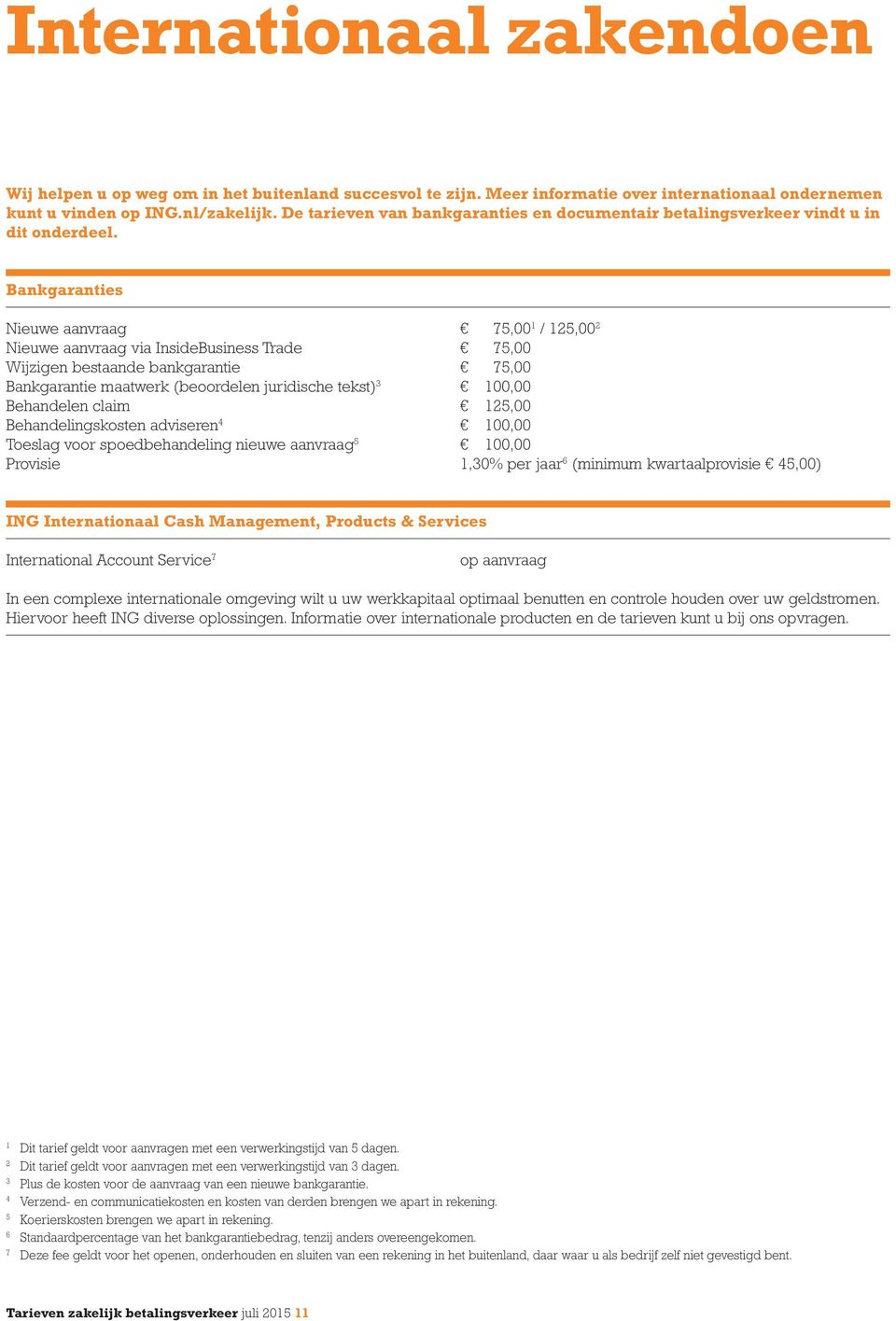 Bankgaranties Nieuwe aanvraag 75,00 / 25,00 2 Nieuwe aanvraag via InsideBusiness Trade 75,00 Wijzigen bestaande bankgarantie 75,00 Bankgarantie maatwerk (beoordelen juridische tekst) 3 00,00