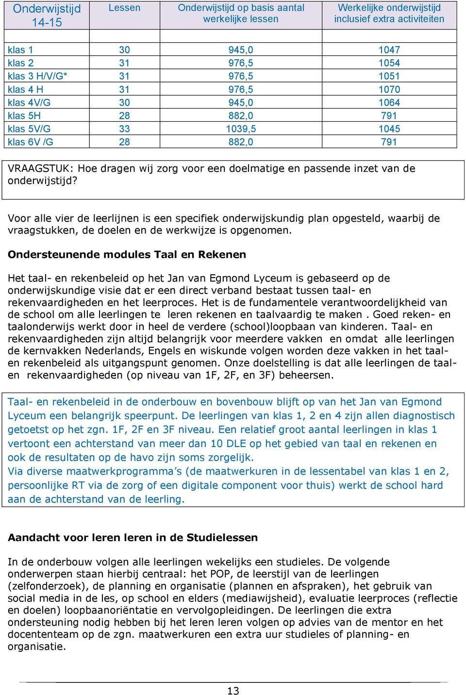 onderwijstijd? Voor alle vier de leerlijnen is een specifiek onderwijskundig plan opgesteld, waarbij de vraagstukken, de doelen en de werkwijze is opgenomen.