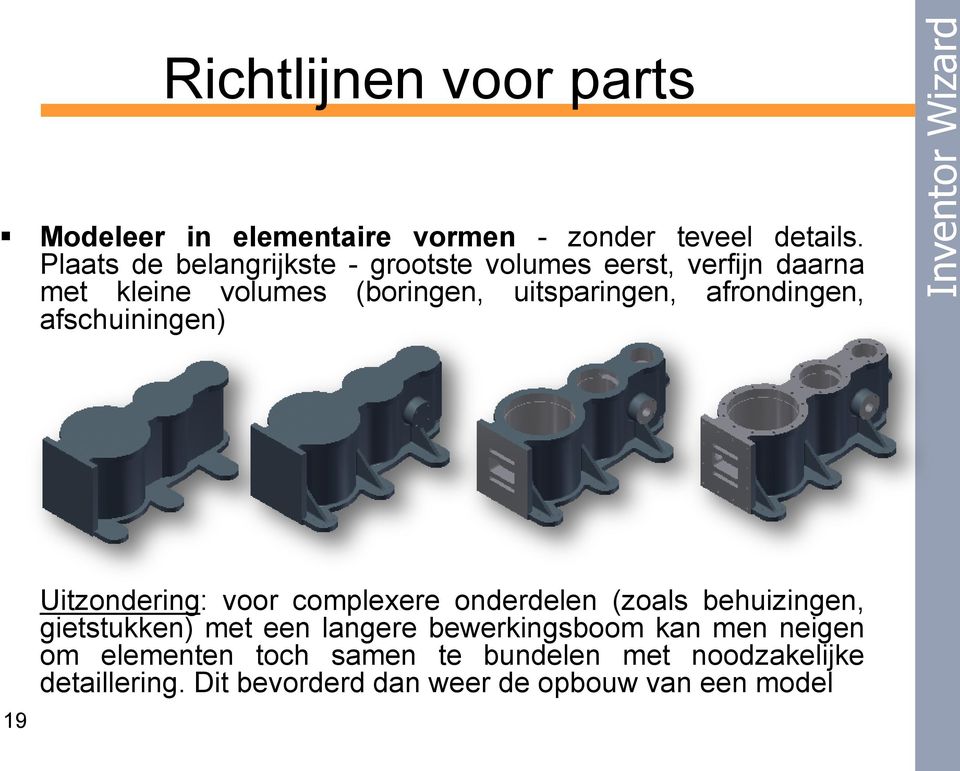 afrondingen, afschuiningen) 19 Uitzondering: voor complexere onderdelen (zoals behuizingen, gietstukken) met een