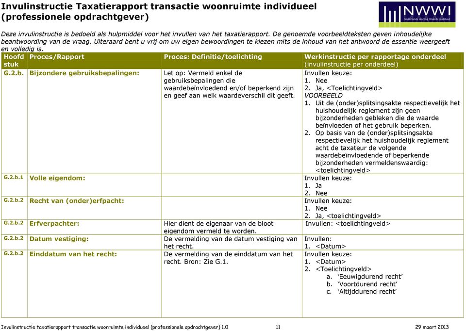 Op basis van de (onder)splitsingsakte respectievelijk het huishoudelijk reglement acht de taxateur de volgende waardebeïnvloedende of beperkende bijzonderheden vermeldenswaardig: <toelichtingveld> G.