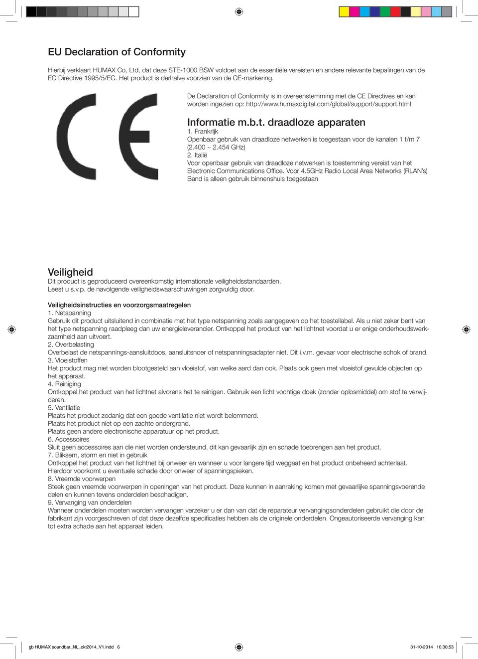 com/global/support/support.html Informatie m.b.t. draadloze apparaten 1. Frankrijk Openbaar gebruik van draadloze netwerken is toegestaan voor de kanalen 1 t/m 7 (2.400 ~ 2.454 GHz) 2.