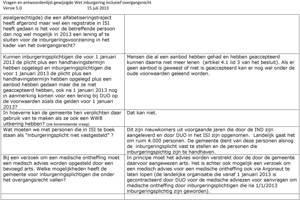 Kunnen inburgeringsplichtigen die voor 1 januari 2013 de plicht plus een handhavingstermijn hebben opgelegd en inburgeringsplichtigen die voor 1 januari 2013 de plicht plus een handhavingstermijn