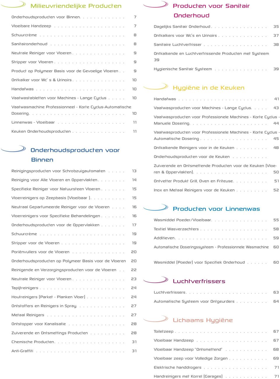 . 9 Ontkalker voor Wc s & Urinoirs............... 10 Handafwas......................... 10 Vaatwastabletten voor Machines - Lange Cyclus.