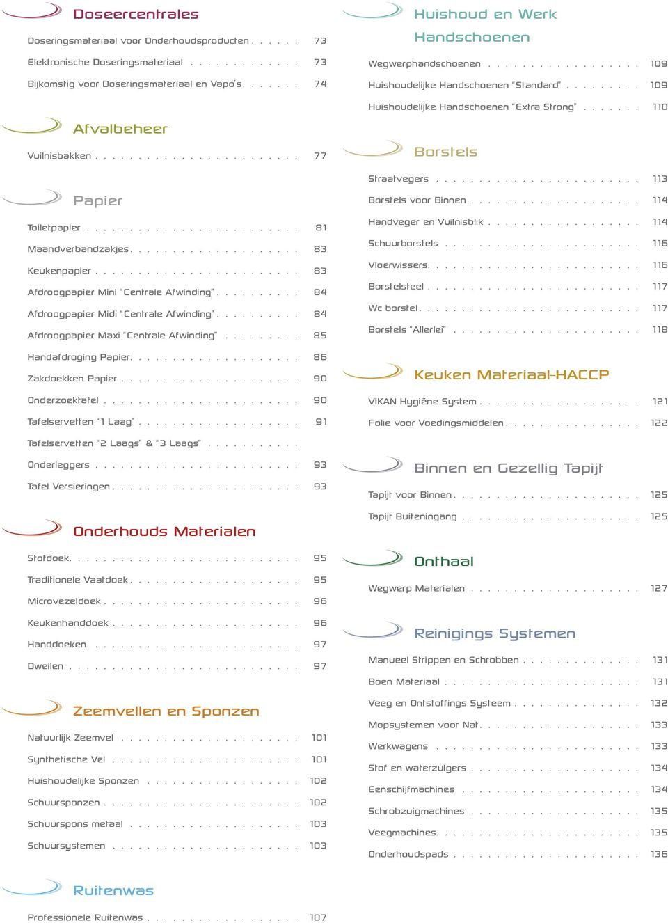 ......... 84 Afdroogpapier Midi Centrale Afwinding.......... 84 Afdroogpapier Maxi Centrale Afwinding......... 85 Handafdroging Papier.................... 86 Zakdoekken Papier..................... 90 Onderzoektafel.