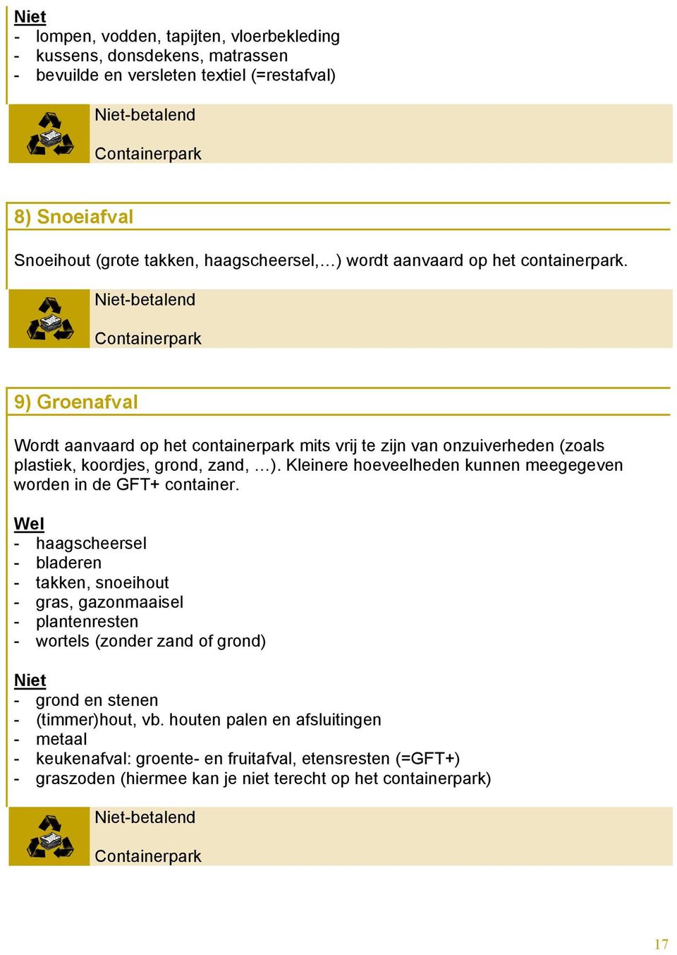 Kleinere hoeveelheden kunnen meegegeven worden in de GFT+ container.