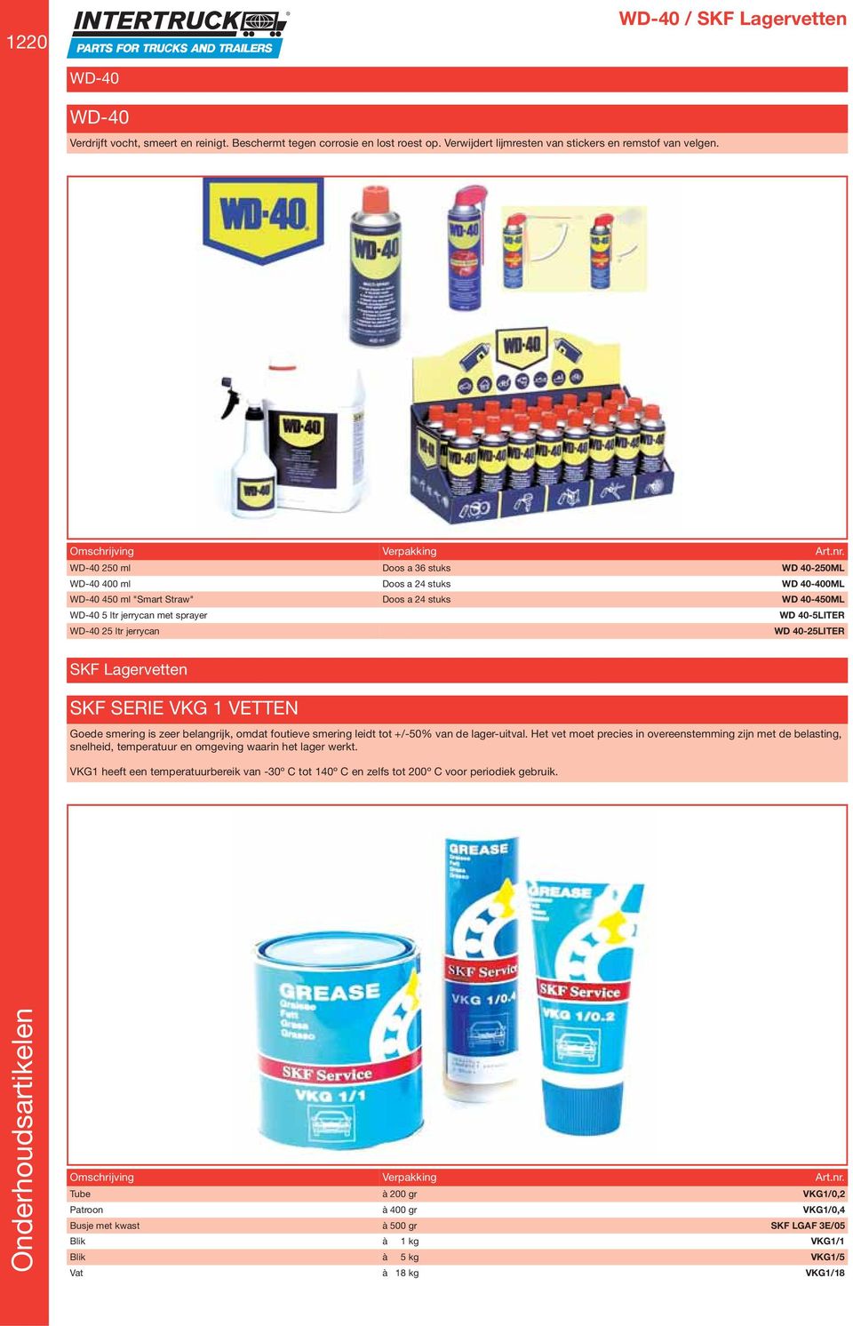 25 ltr jerrycan WD 40-25LITER SKF Lagervetten SKFSKFSKF Lagervetten SKF SERIE VKG 1 VETTEN Goede smering is zeer belangrijk, omdat foutieve smering leidt tot +/-50% van de lager-uitval.