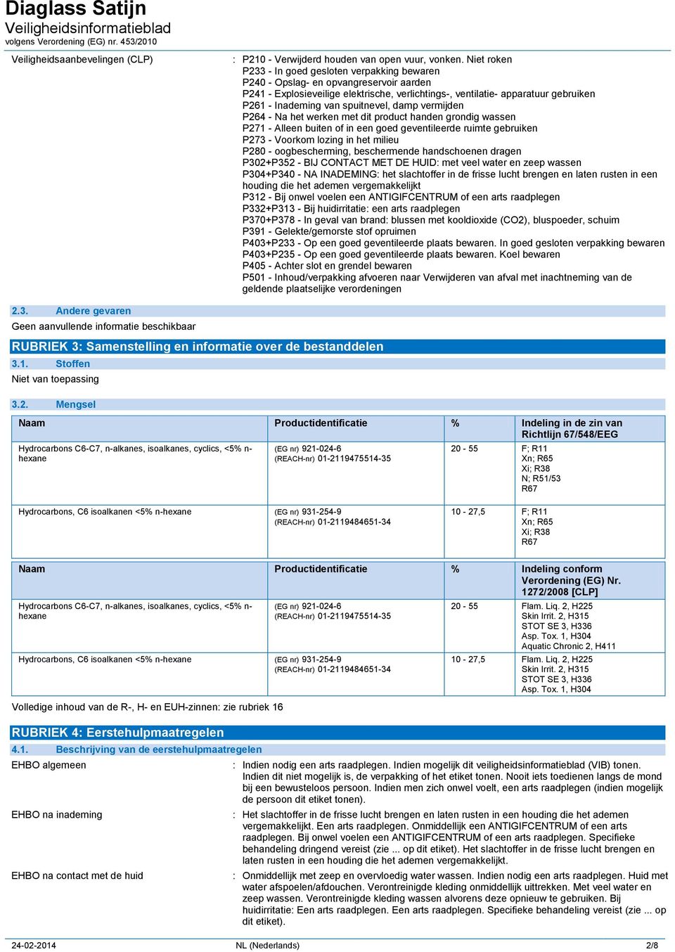 spuitnevel, damp vermijden P264 - Na het werken met dit product handen grondig wassen P271 - Alleen buiten of in een goed geventileerde ruimte gebruiken P273 - Voorkom lozing in het milieu P280 -