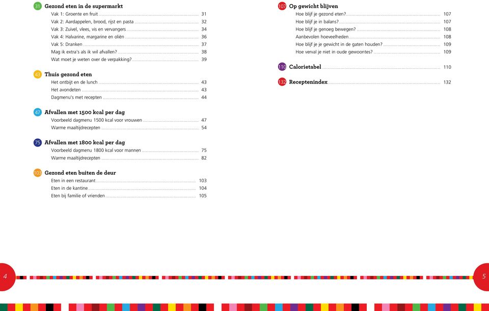 .. 43 Dagmenu s met recepten... 44 132 Op gewicht blijven Hoe blijf je gezond eten?... 107 Hoe blijf je in balans?... 107 Hoe blijf je genoeg bewegen?... 108 Aanbevolen hoeveelheden.