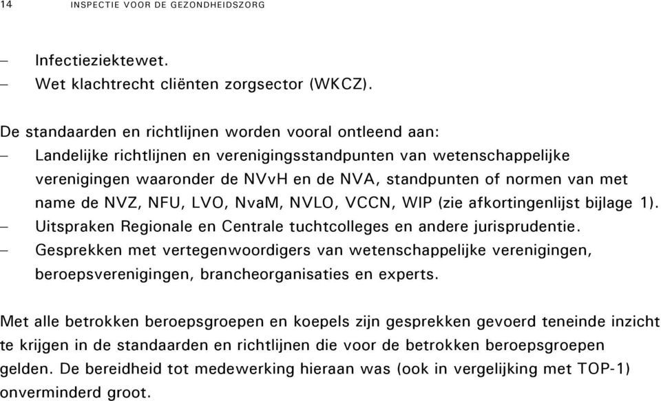 met name de NVZ, NFU, LVO, NvaM, NVLO, VCCN, WIP (zie afkortingenlijst bijlage 1). Uitspraken Regionale en Centrale tuchtcolleges en andere jurisprudentie.