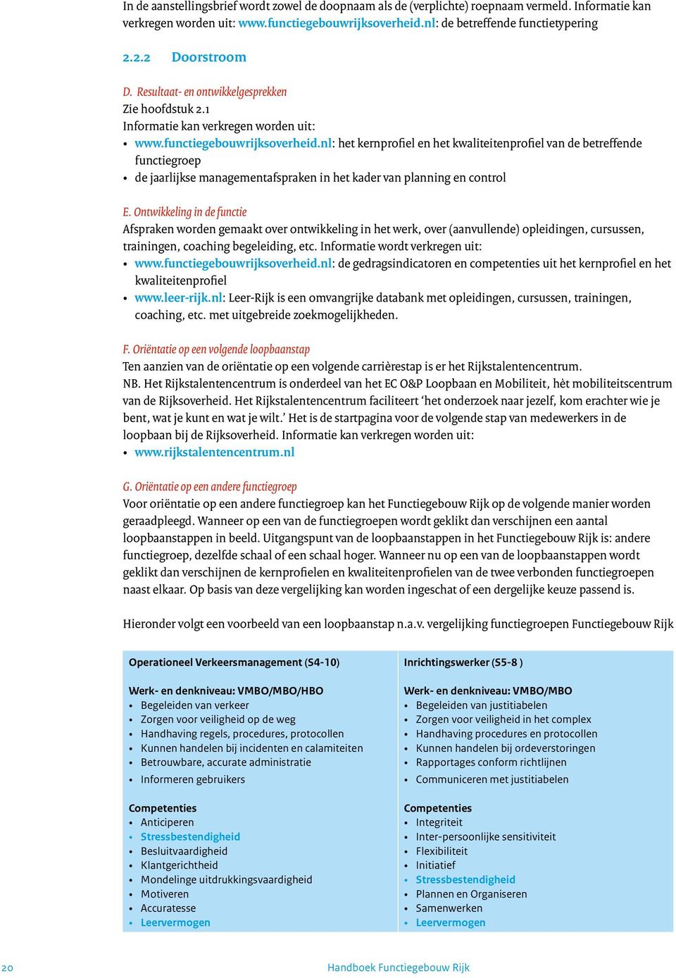 nl: het kernprofiel en het kwaliteitenprofiel van de betreffende functiegroep de jaarlijkse managementafspraken in het kader van planning en control E.