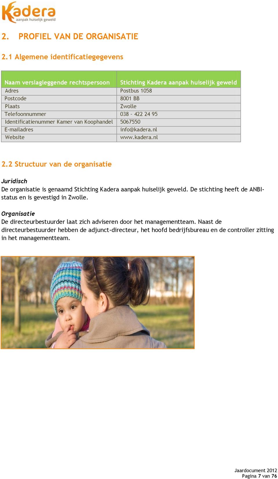 Koophandel 5067550 E-mailadres info@kadera.nl Website www.kadera.nl Stichting Kadera aanpak huiselijk geweld 2.