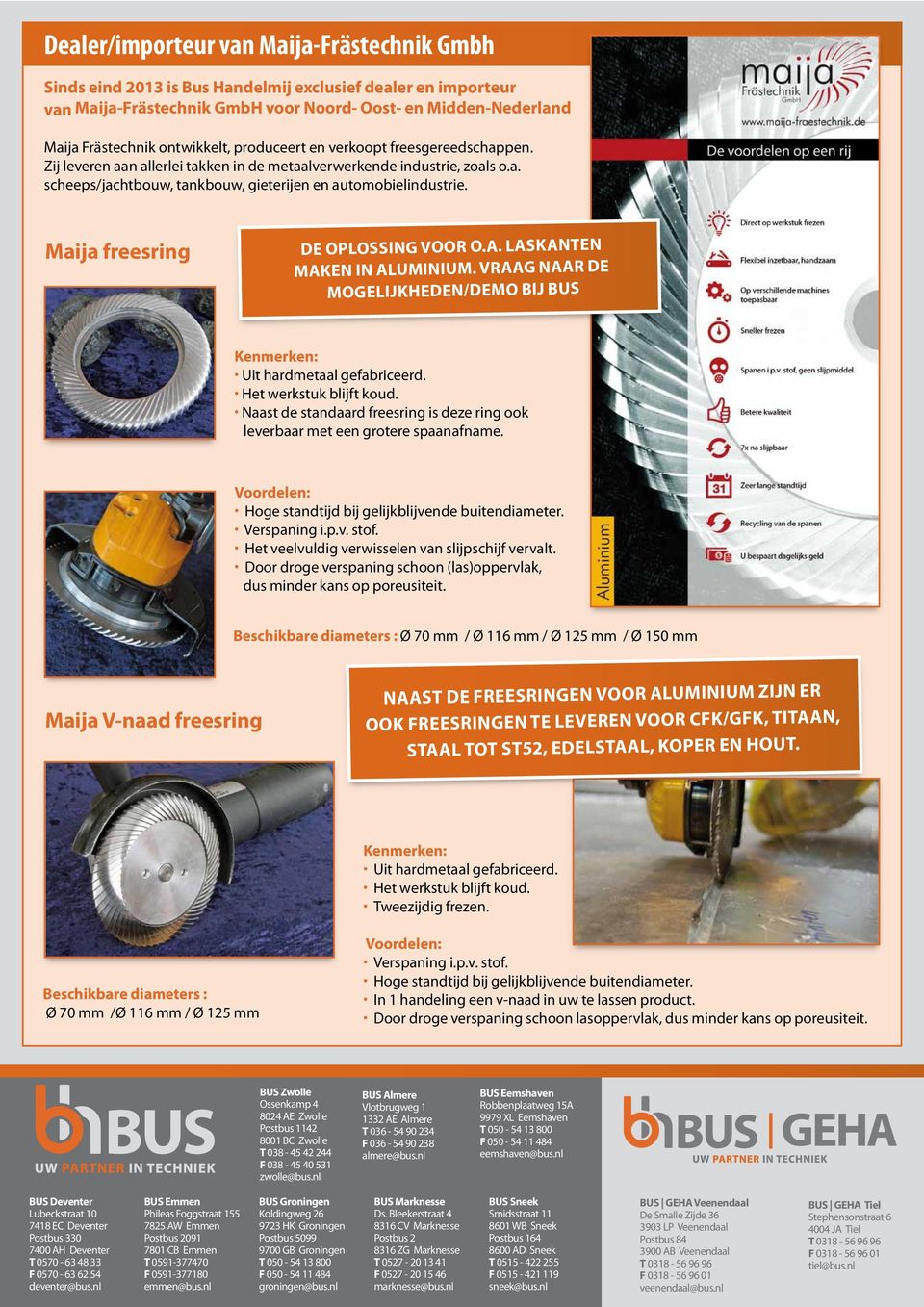 Maija freesring DE OPLOSSING VOOR O.A. LASKANTEN MAKEN IN ALUMINIUM. VRAAG NAAR DE MOGELIJKHEDEN/DEMO BIJ BUS Kenmerken: Uit hardmetaal gefabriceerd. Het werkstuk blijft koud.