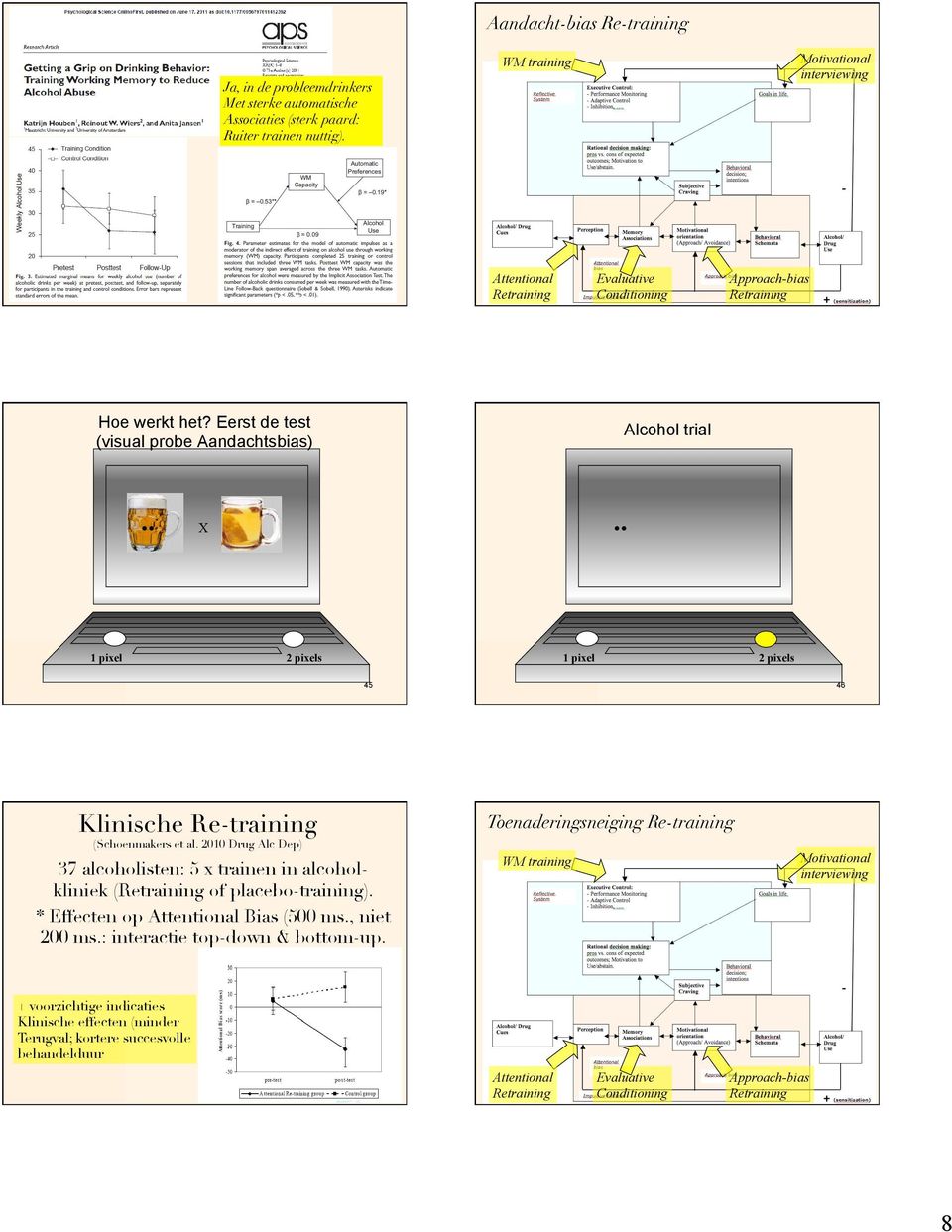 . 1 pixel 2 pixels 1 pixel 2 pixels 45 46 Klinische Re-training (Schoenmakers et al. 2010 Drug Alc Dep) 37 alcoholisten: 5 x trainen in alcoholkliniek ( of placebo-training).