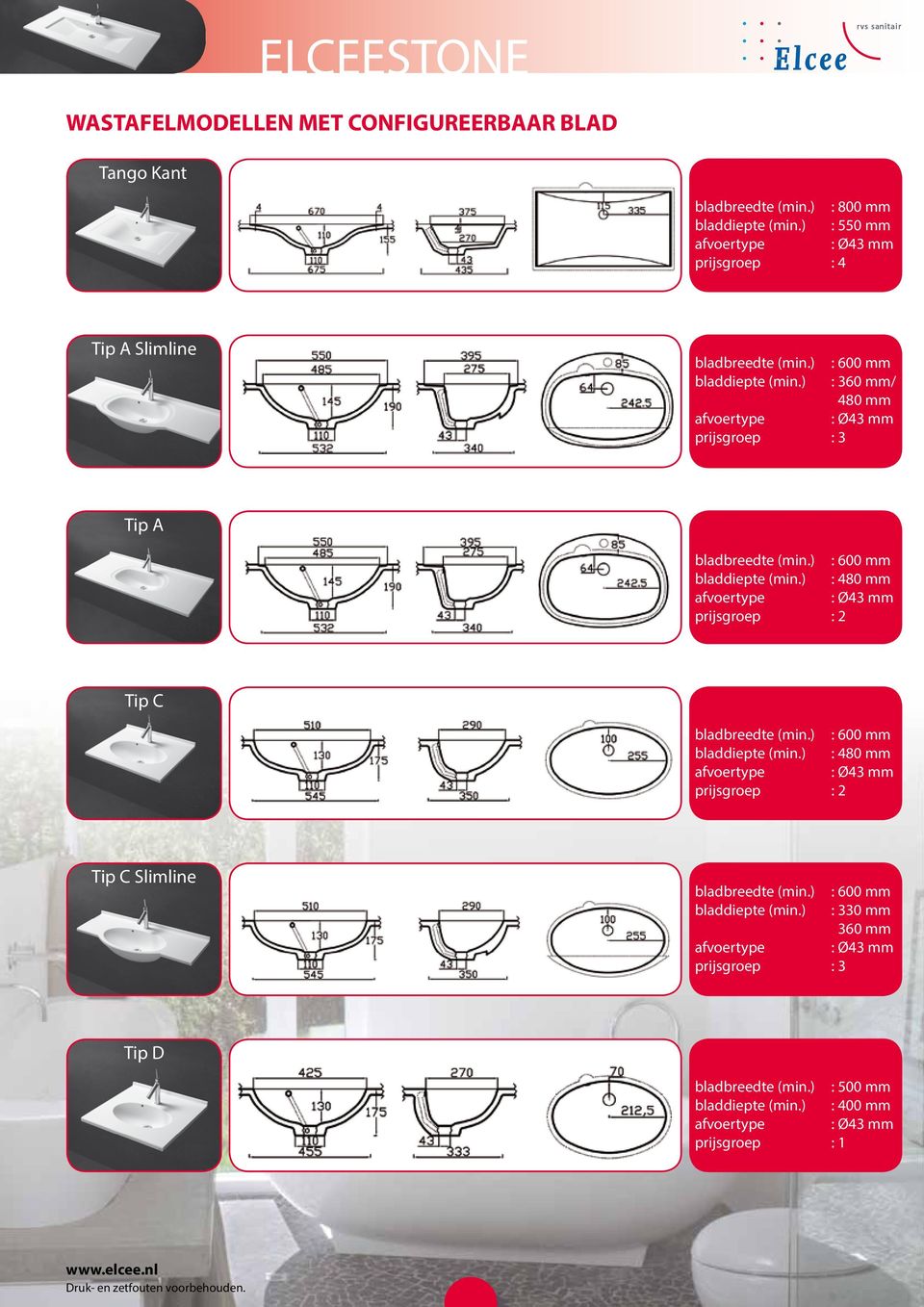 ) : 360 mm/ 480 mm prijsgroep : 3 Tip A (min.) : 480 mm prijsgroep : 2 Tip C (min.