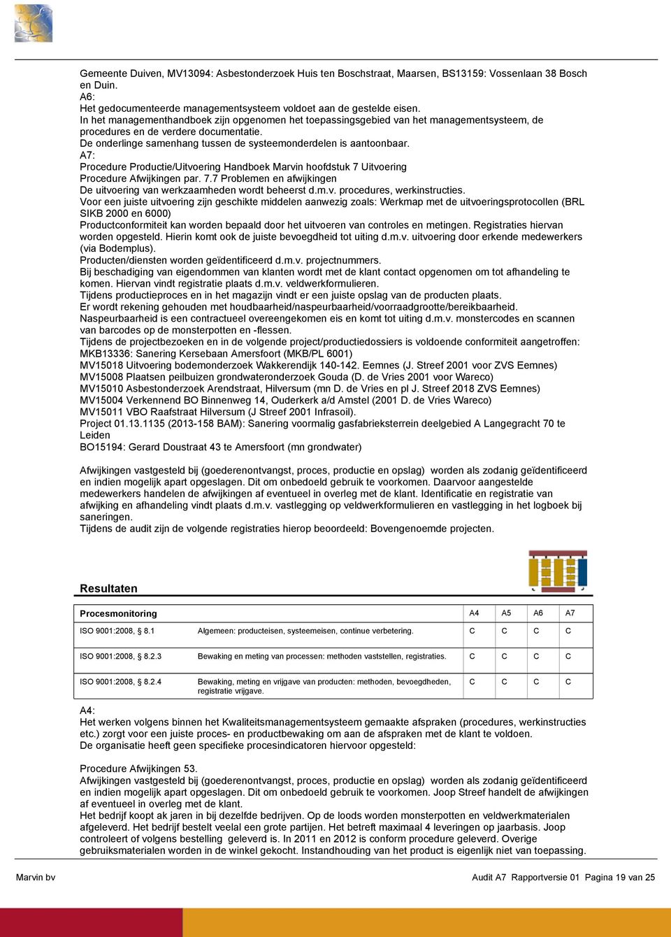 Procedure Productie/Uitvoering Handboek Marvin hoofdstuk 7 Uitvoering Procedure Afwijkingen par. 7.7 Problemen en afwijkingen De uitvoering van werkzaamheden wordt beheerst d.m.v. procedures, werkinstructies.