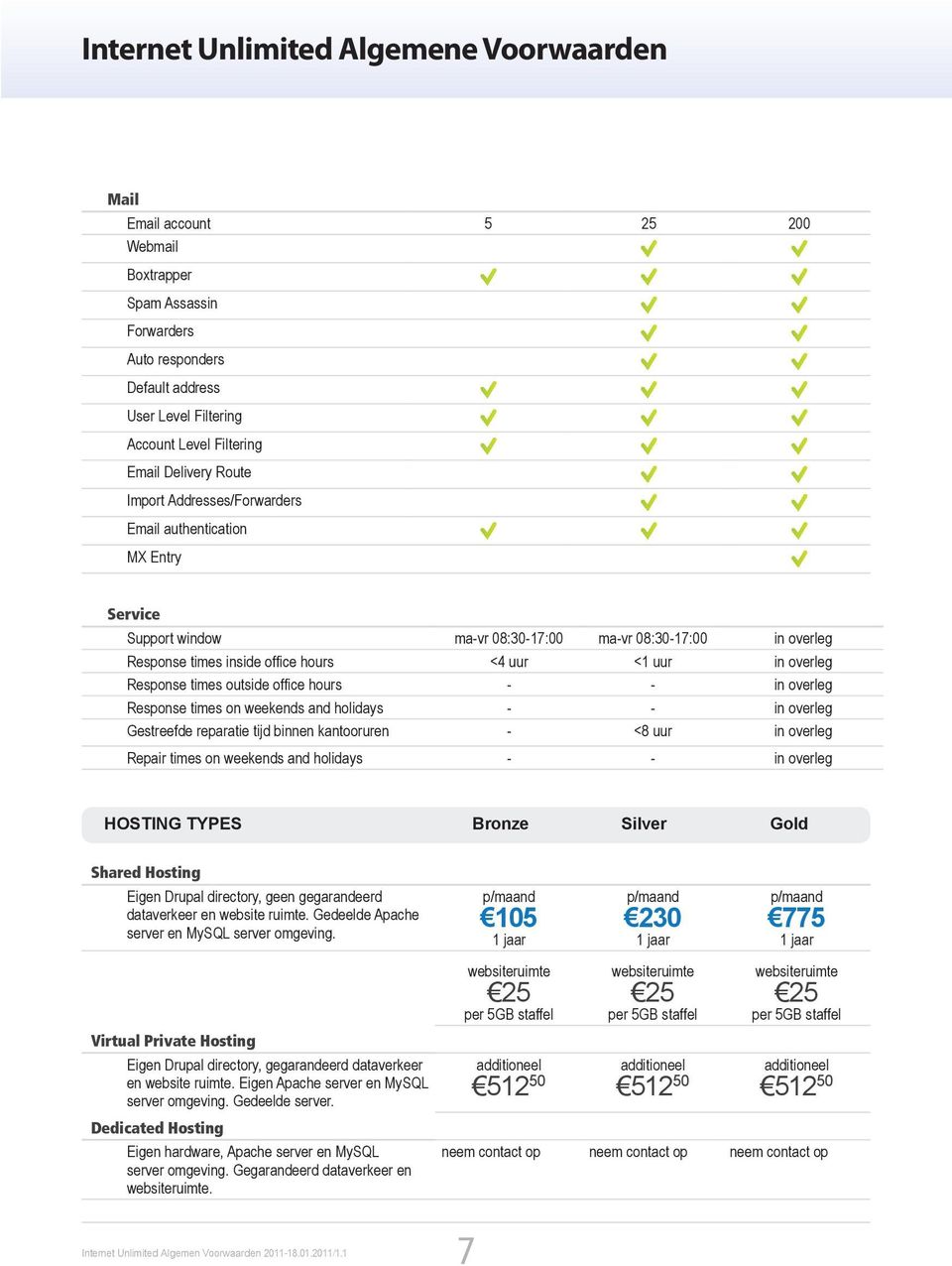 in overleg Response times on weekends and holidays - - in overleg Gestreefde reparatie tijd binnen kantooruren - <8 uur in overleg Repair times on weekends and holidays - - in overleg HOSTING TYPES