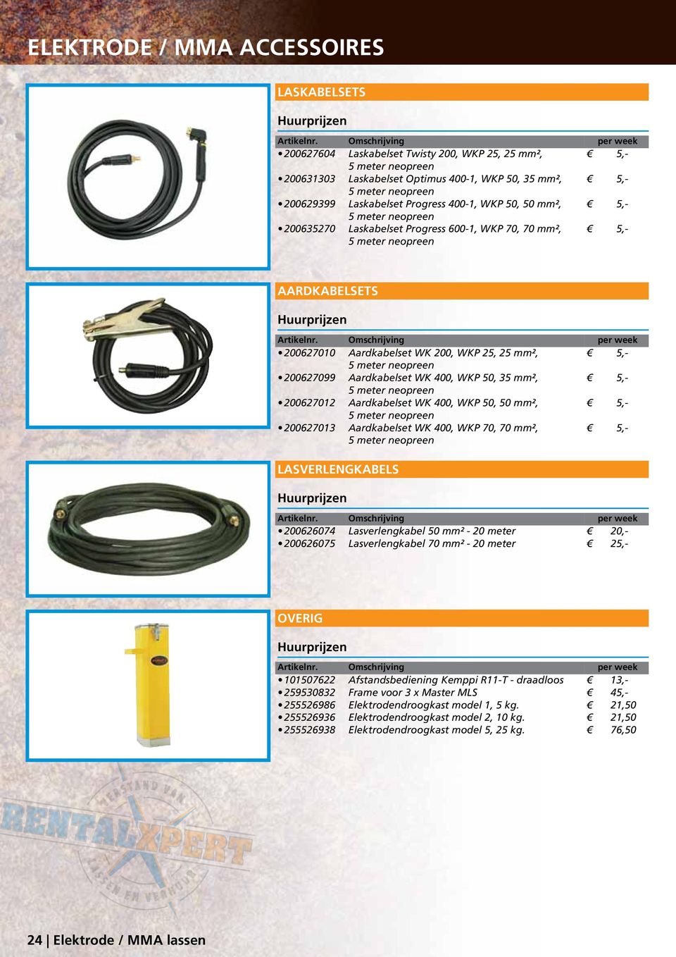 WK 200, WKP 25, 25 mm², 5,- 5 meter neopreen 200627099 Aardkabelset WK 400, WKP 50, 35 mm², 5,- 5 meter neopreen 200627012 Aardkabelset WK 400, WKP 50, 50 mm², 5,- 5 meter neopreen 200627013