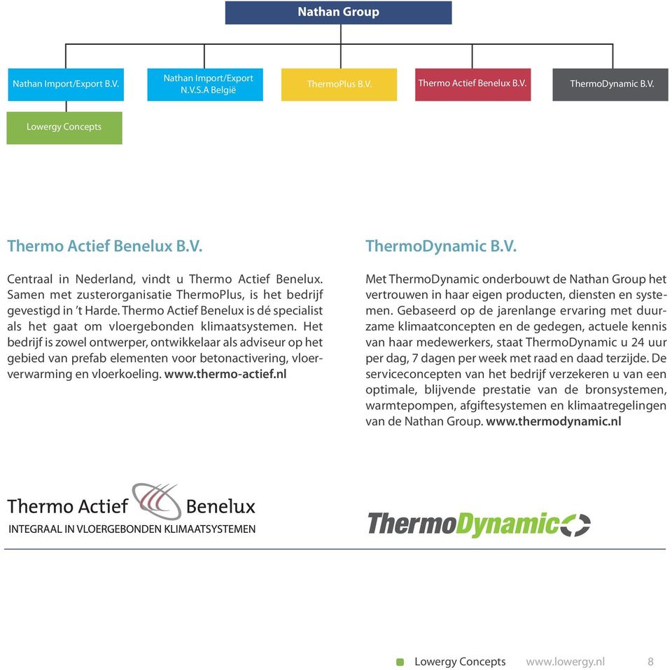 Het bedrijf is zowel ontwerper, ontwikkelaar als adviseur op het gebied van prefab elementen voor betonactivering, vloerverwarming en vloerkoeling. www.thermo-actief.nl ThermoDynamic B.V.