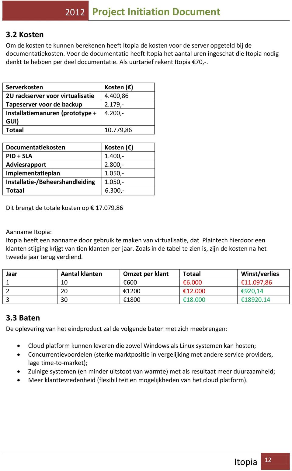 400,86 Tapeserver voor de backup 2.179,- Installatiemanuren (prototype + 4.200,- GUI) Totaal 10.779,86 Documentatiekosten Kosten ( ) PID + SLA 1.400,- Adviesrapport 2.800,- Implementatieplan 1.