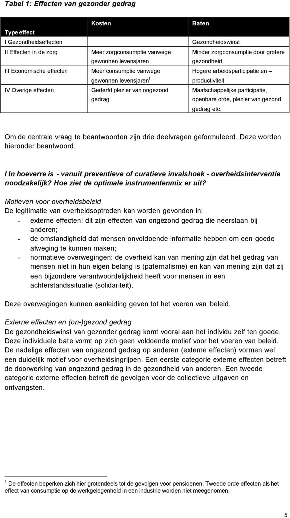 Maatschappelijke participatie, openbare orde, plezier van gezond gedrag etc. Om de centrale vraag te beantwoorden zijn drie deelvragen geformuleerd. Deze worden hieronder beantwoord.