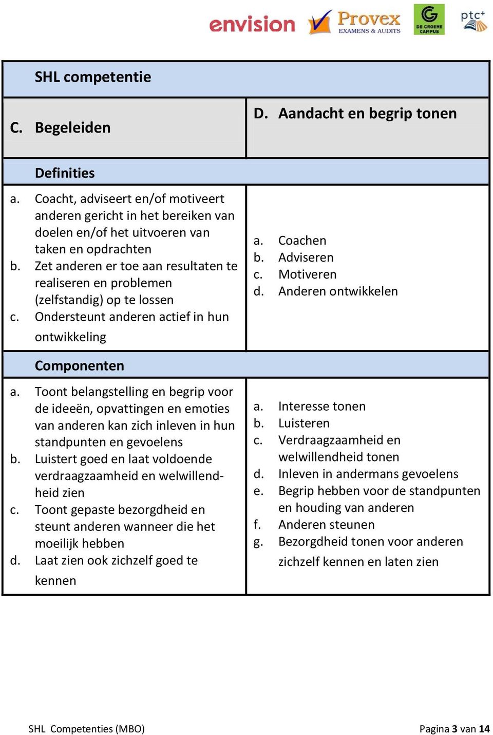 Toont belangstelling en begrip voor de ideeën, opvattingen en emoties van anderen kan zich inleven in hun standpunten en gevoelens b.