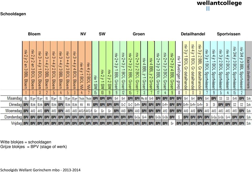 Witte blokjes = schooldagen