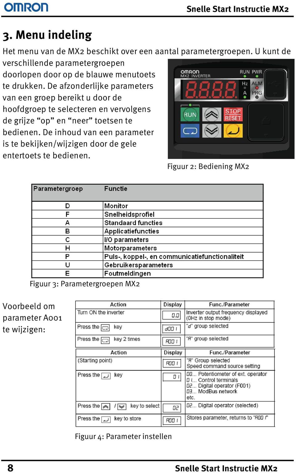 De afzonderlijke parameters van een groep bereikt u door de hoofdgroep te selecteren en vervolgens de grijze op en neer toetsen te bedienen.