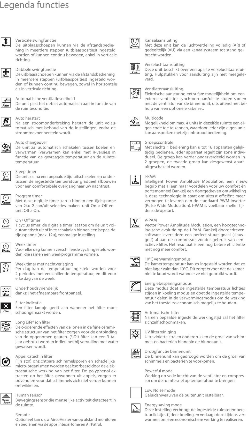 Dubbele swingfunctie De uitblaasschoepen kunnen via de afstandsbediening in meerdere stappen (uitblaasposities) ingesteld worden of kunnen continu bewegen, zowel in horizontale als in verticale 