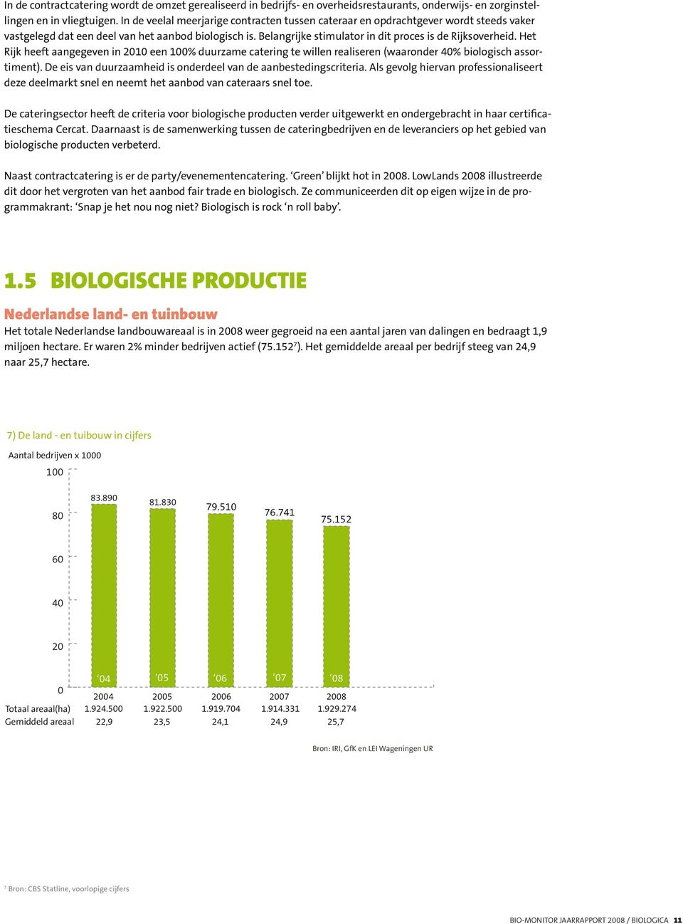 Het Rijk heeft aangegeven in 2010 een 100% duurzame catering te willen realiseren (waaronder 40% biologisch assortiment). De eis van duurzaamheid is onderdeel van de aanbestedingscriteria.