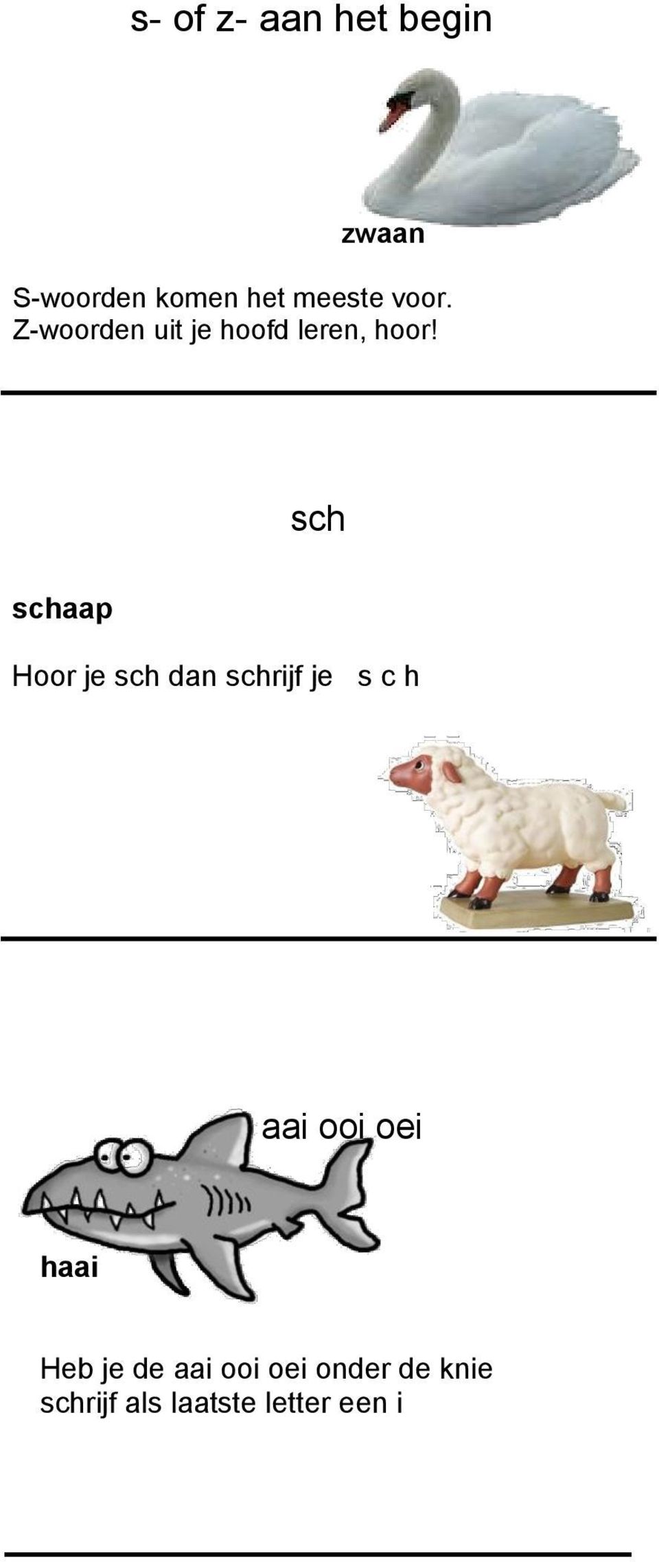 sch schaap Hoor je sch dan schrijf je s c h aai ooi oei