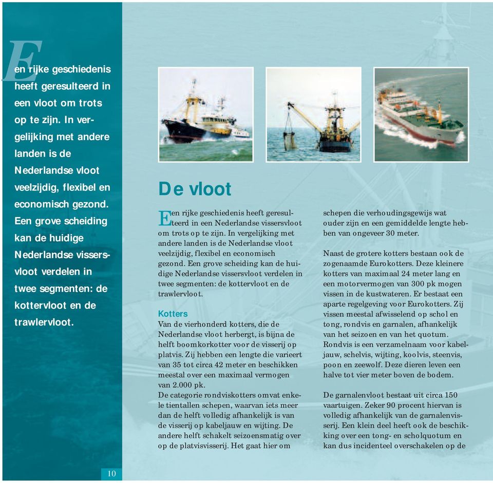 De vloot Een rijke geschiedenis heeft geresulteerd in een Nederlandse vissersvloot om trots op te zijn.