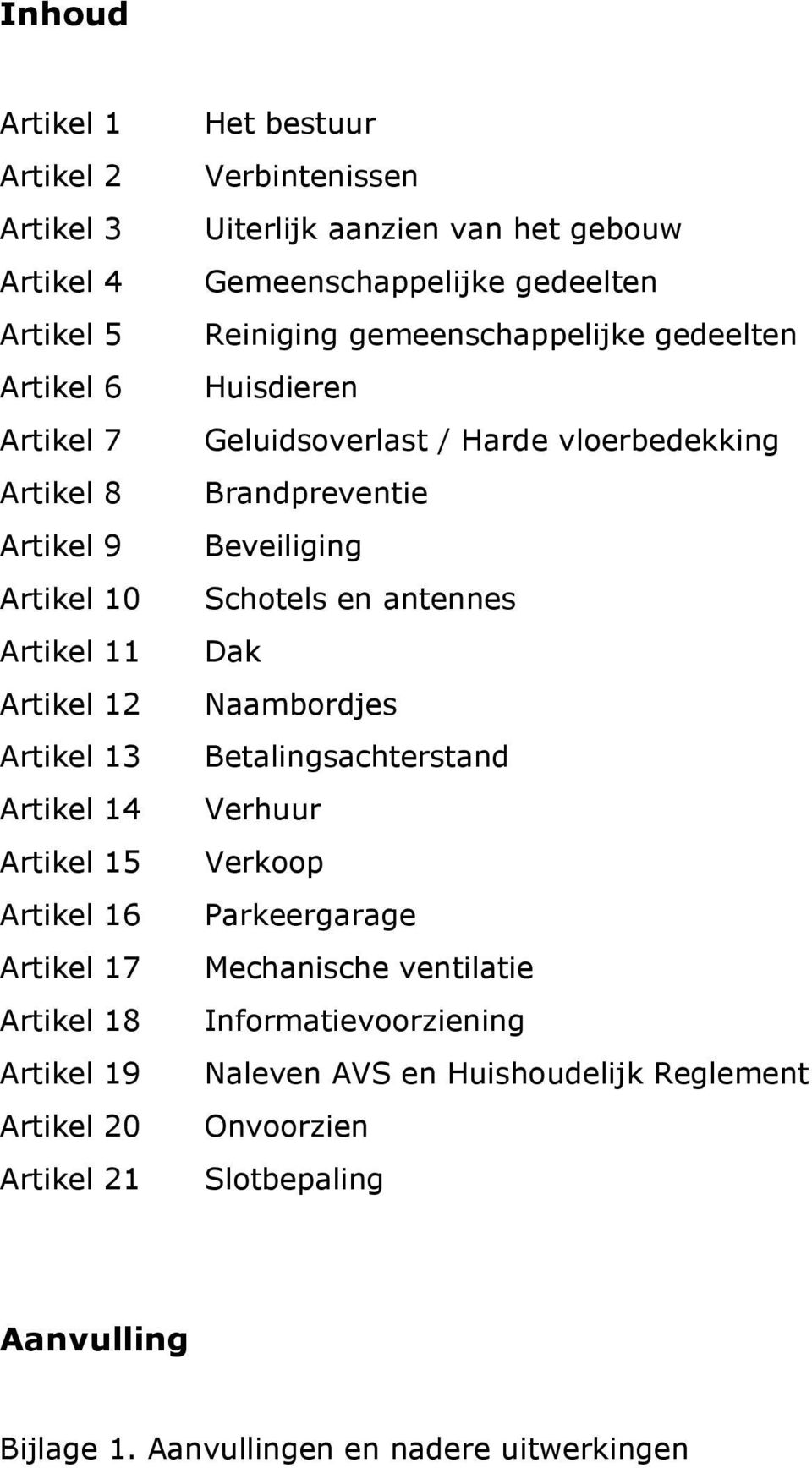 gemeenschappelijke gedeelten Huisdieren Geluidsoverlast / Harde vloerbedekking Brandpreventie Beveiliging Schotels en antennes Dak Naambordjes Betalingsachterstand Verhuur