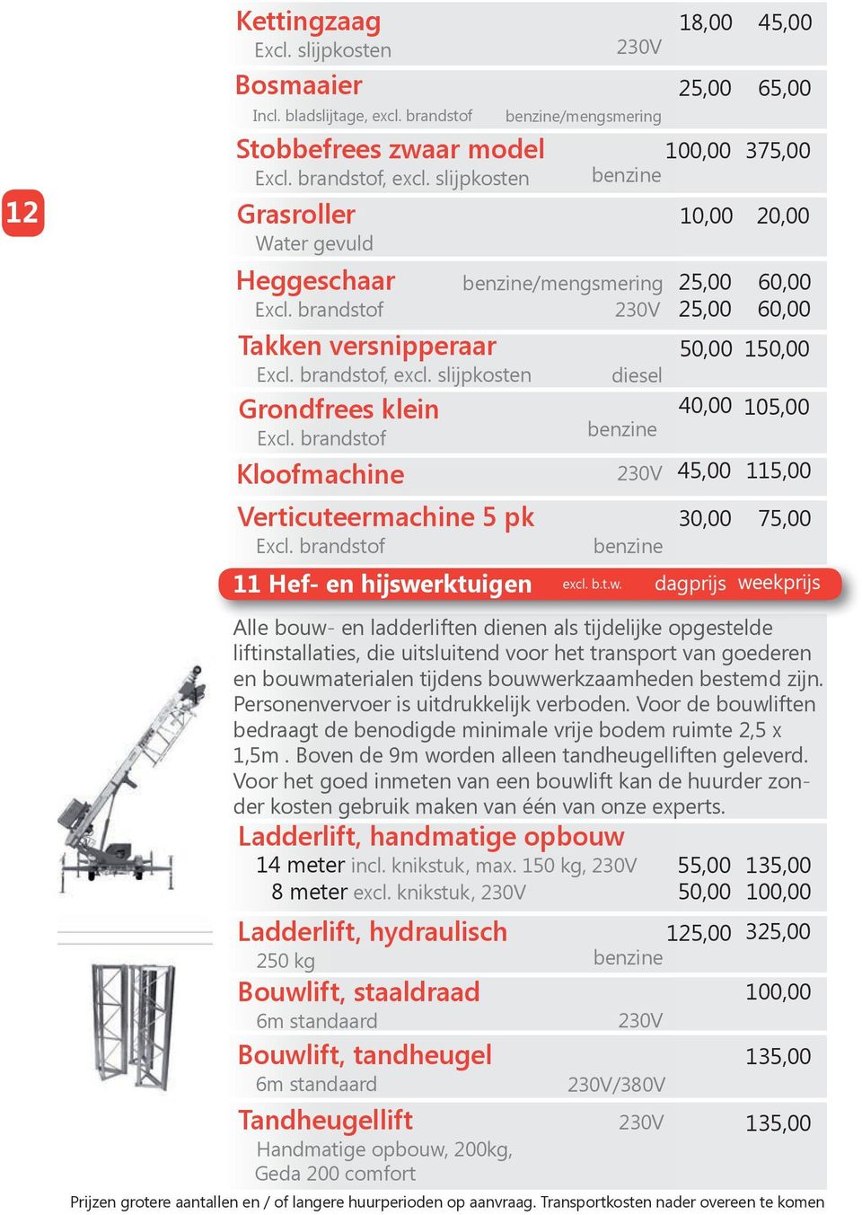 knikstuk, max. 150 kg, 8 meter excl.