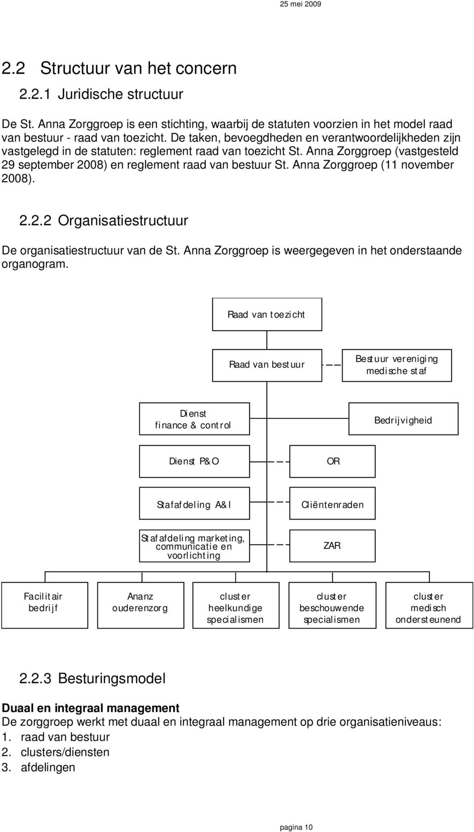Anna Zorggroep (11 november 2008). 2.2.2 Organisatiestructuur De organisatiestructuur van de St. Anna Zorggroep is weergegeven in het onderstaande organogram.
