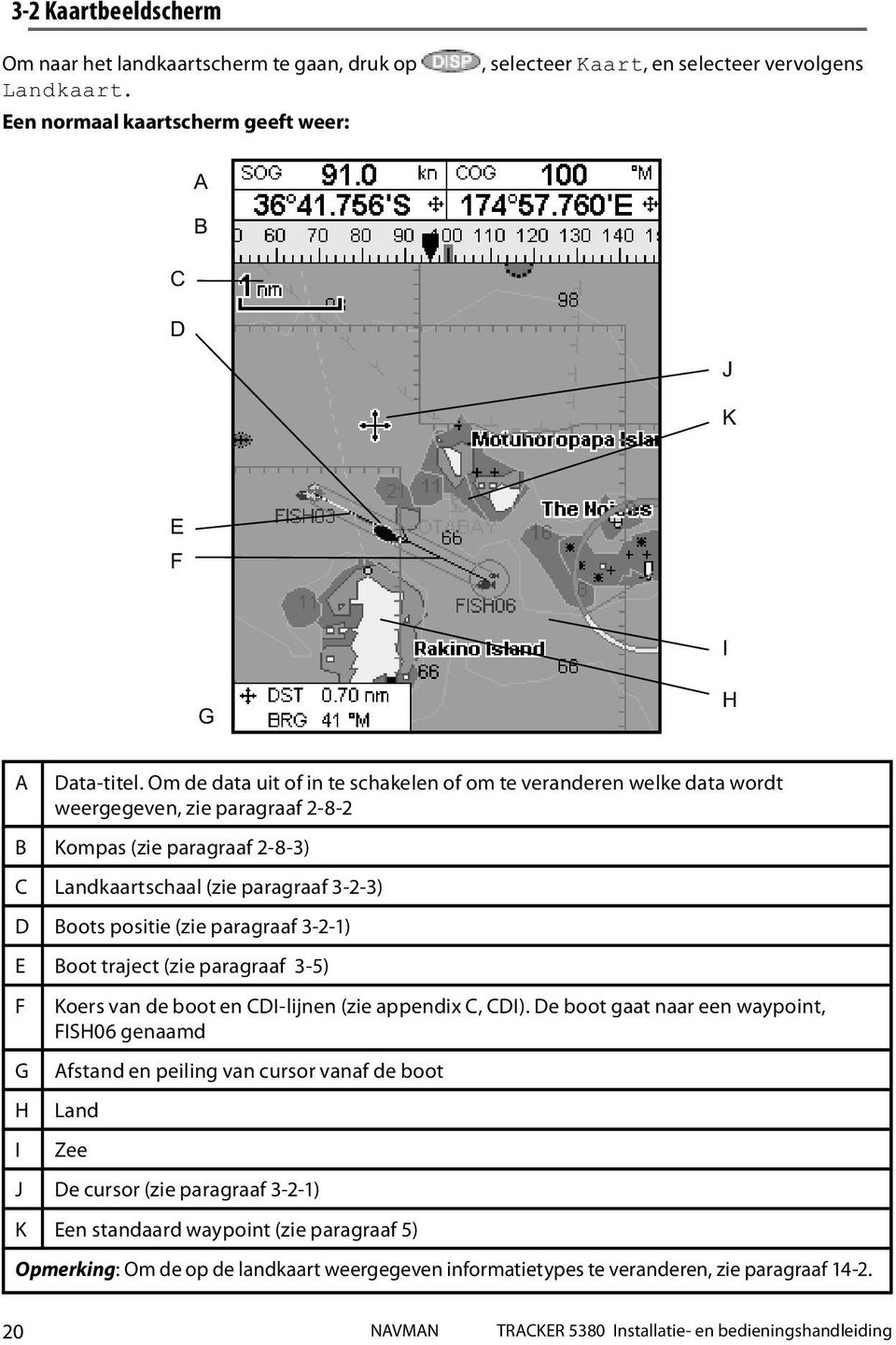 paragraaf 3-2-1) E Boot traject (zie paragraaf 3-5) F Koers van de boot en CDI-lijnen (zie appendix C, CDI).