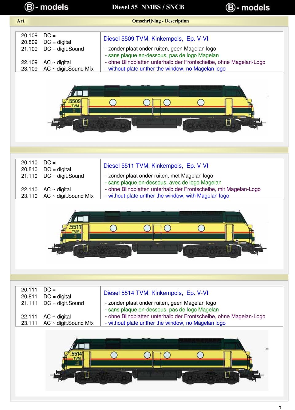 109 AC ~ digit.sound Mfx - without plate unther the window, no Magelan logo 20.110 DC = 20.810 DC = digital Diesel 5511 TVM, Kinkempois, Ep. V-VI 21.110 DC = digit.