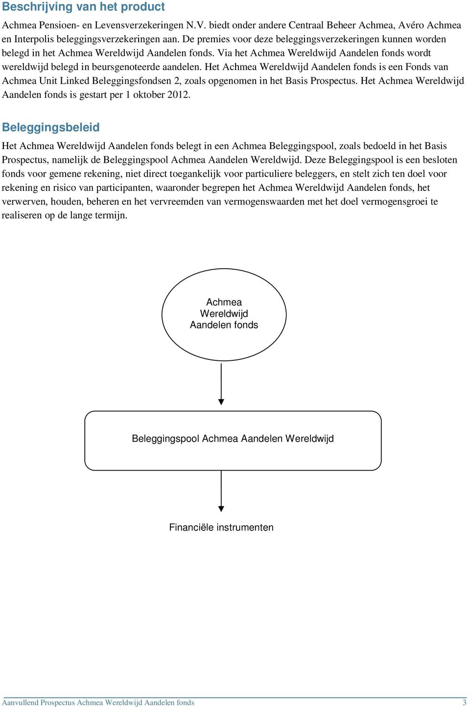 Het Achmea Wereldwijd Aandelen fonds is een Fonds van Achmea Unit Linked Beleggingsfondsen 2, zoals opgenomen in het Basis Prospectus.