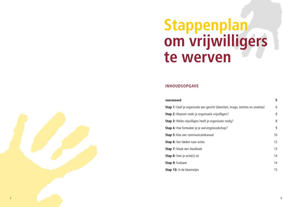 8 Stap 3: Welke vrijwilligers heeft je organisatie nodig? 8 Stap 4: Hoe formuleer je je wervingsboodschap?