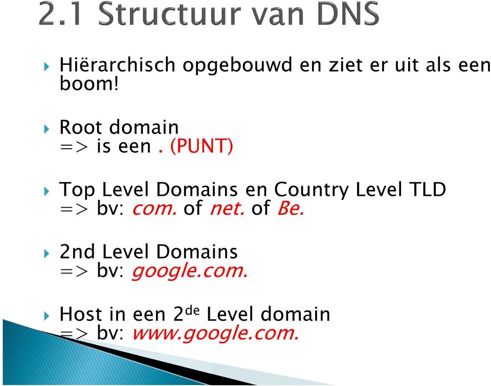 (PUNT) Top Level Domains en Country Level TLD => bv: com.