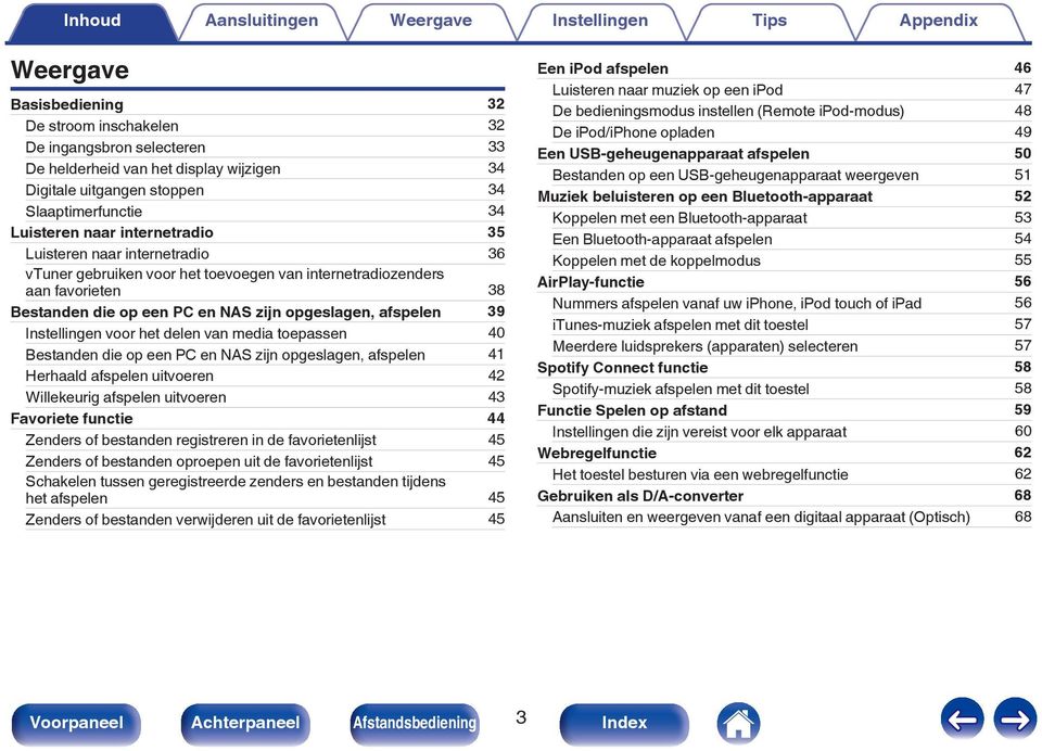 Instellingen voor het delen van media toepassen 40 Bestanden die op een PC en NAS zijn opgeslagen, afspelen 41 Herhaald afspelen uitvoeren 42 Willekeurig afspelen uitvoeren 43 Favoriete functie 44