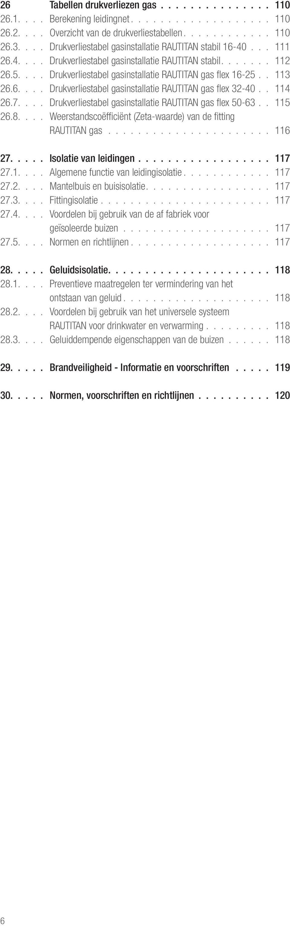 . 113 26.6.... Drukverliestabel gasinstallatie RAUTITAN gas flex 32-40.. 114 26.7.... Drukverliestabel gasinstallatie RAUTITAN gas flex 50-63.. 115 26.8.