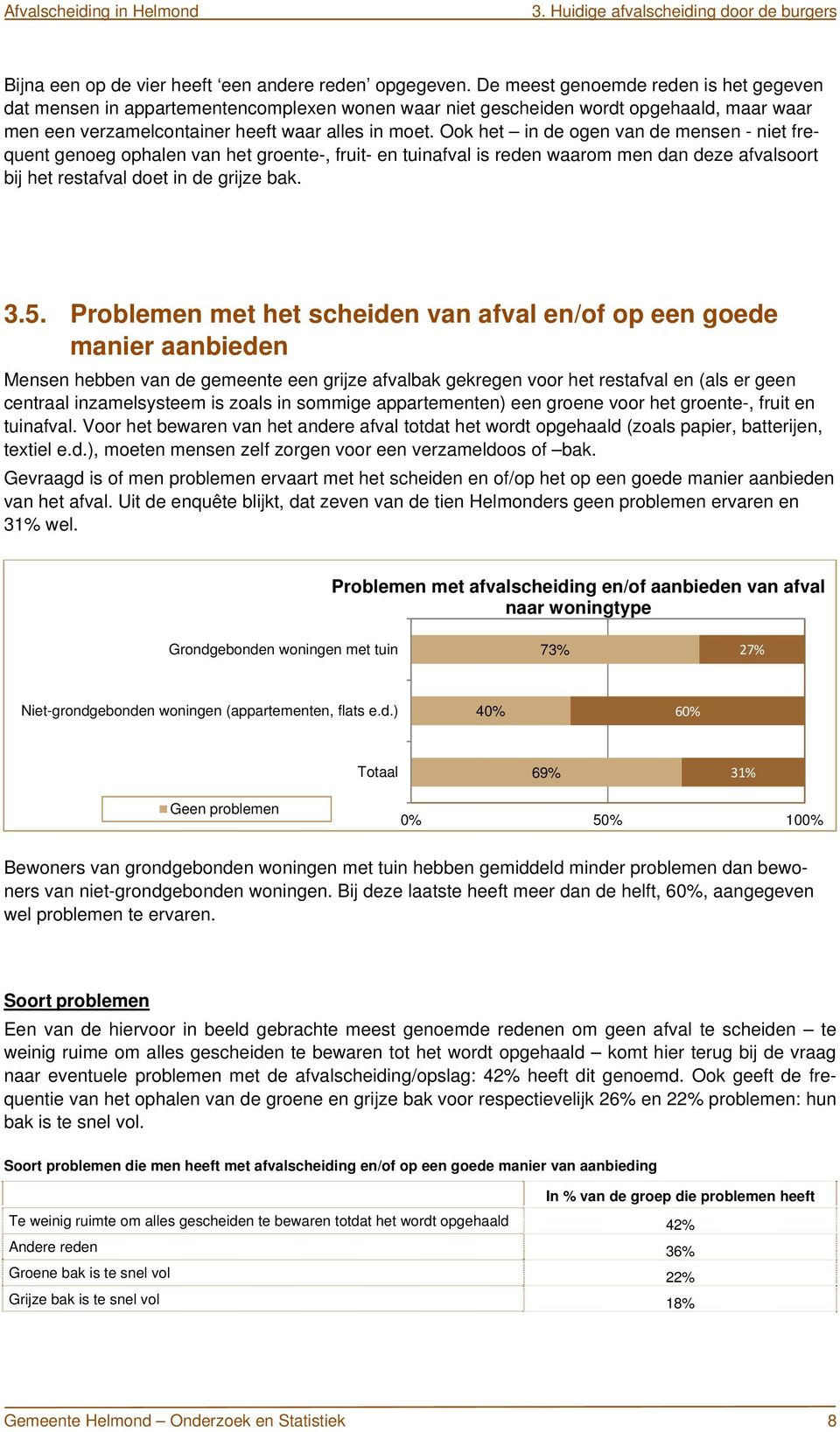 Ook het in de ogen van de mensen - niet frequent genoeg ophalen van het groente-, fruit- en tuinafval is reden waarom men dan deze afvalsoort bij het restafval doet in de grijze bak. 3.5.