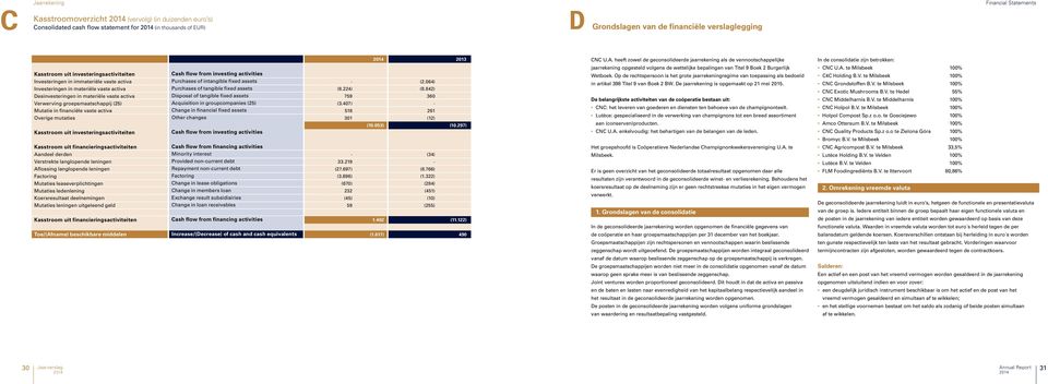 heeft zowel de geconsolideerde jaarrekening als de vennootschappelijke In de consolidatie zijn betrokken: Kasstroom uit investeringsactiviteiten Investeringen in immateriële vaste activa