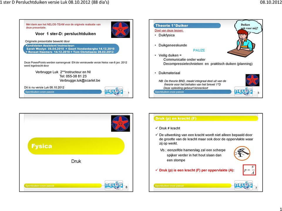 2012 werd ingebracht door Theorie 1*Duiker Doel van deze lessen: Duikfysica Duiken ook voor mij?