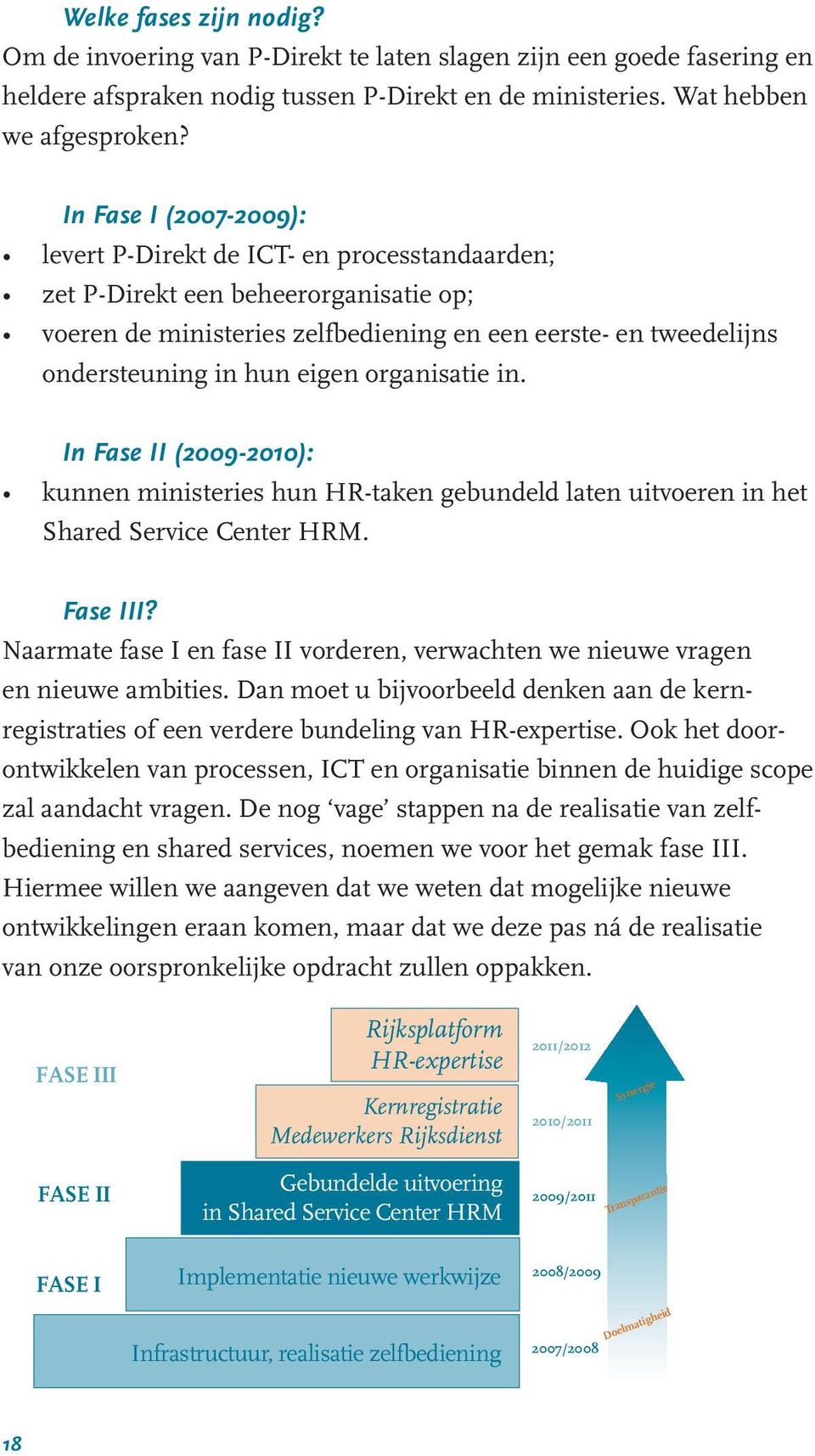 eigen organisatie in. In Fase II (2009-2010): kunnen ministeries hun HR-taken gebundeld laten uitvoeren in het Shared Service Center HRM. Fase III?