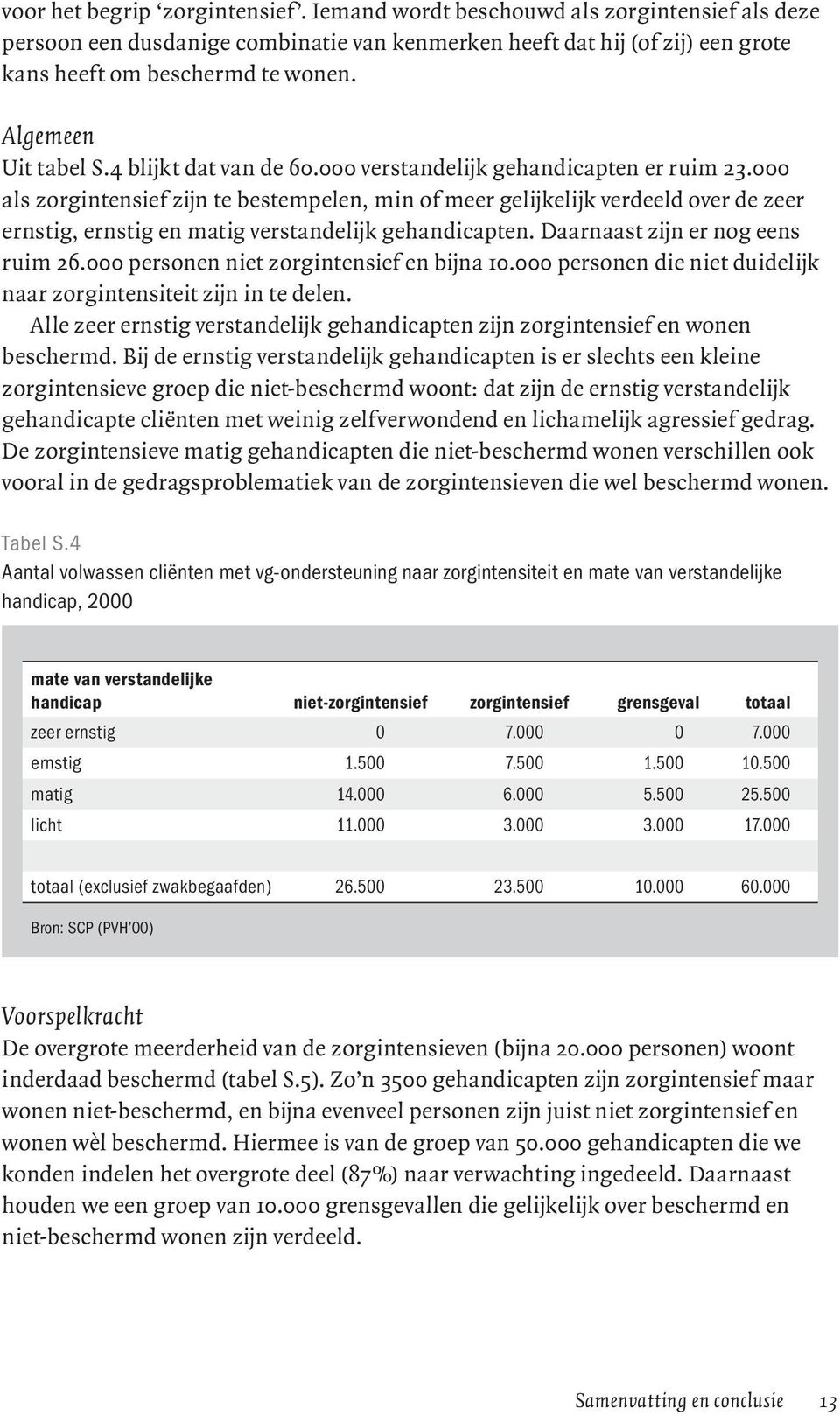 000 als zorgintensief zijn te bestempelen, min of meer gelijkelijk verdeeld over de zeer ernstig, ernstig en matig verstandelijk gehandicapten. Daarnaast zijn er nog eens ruim 26.