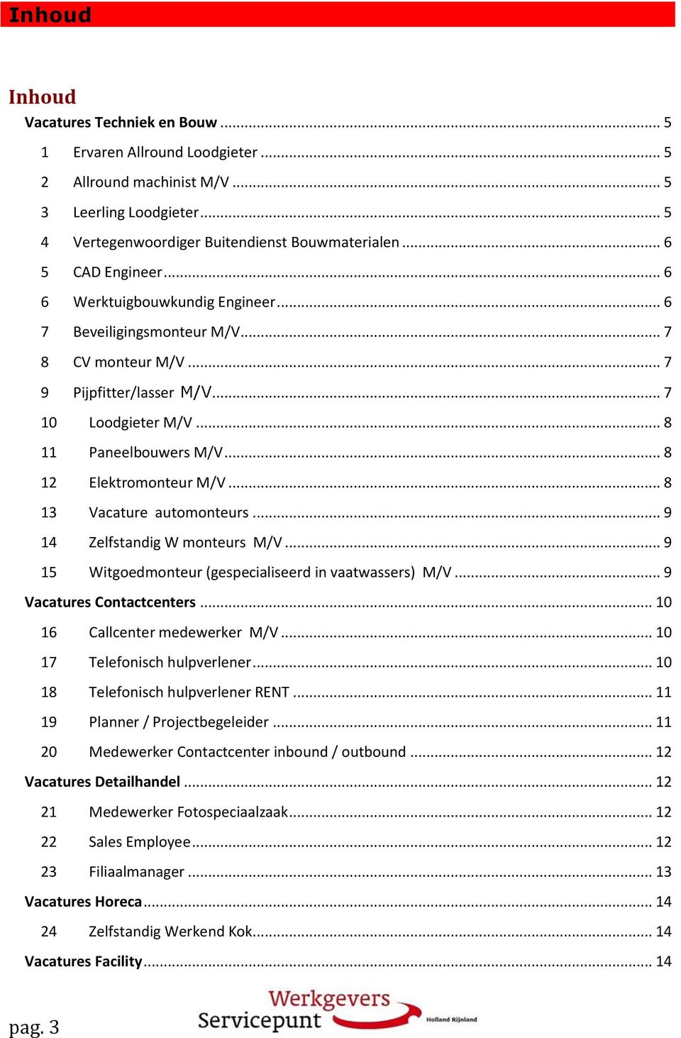 .. 8 12 Elektromonteur M/V... 8 13 Vacature automonteurs... 9 14 Zelfstandig W monteurs M/V... 9 15 Witgoedmonteur (gespecialiseerd in vaatwassers) M/V... 9 Vacatures Contactcenters.